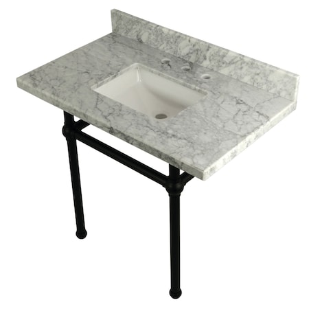 Kingston Brass 36X22 Carrara Marble Vanity Top W/Brass Feet Combo, Carrara Marble/Blk KVPB3630MBSQ0